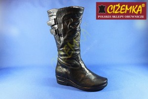 Kozaki Damskie ocieplane SKÓRA 576 CZARNE  