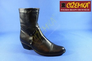 Kowbojki Kozaki Damskie Niskie 850 CZARNE skóra gładka