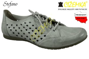 Stefano 313 SZARY półbuty damskie sportowe z dziurkami  SKÓRA