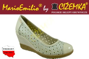 MarioEmilio 743 BEŻOWE + SKÓRA LAKIEROWANA BEŻ Półbuty Damskie na koturnie
