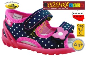 Renbut KAPCIE SANDAŁKI DZIECIĘCE 13112 PROFILOWANE Ag+ GRANATOWE w kropki z MOTYLKIEM NOWY SPÓD (19-27)