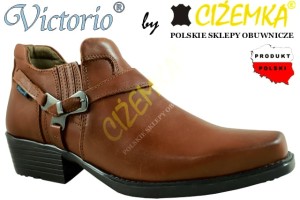 VICTORIO Kowbojki Męskie krótkie półbuty SKÓRA 1026 BRĄZOWE