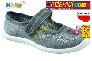 NAZO KAPCIE dziecięce balerinki BAWEŁNA 001 SZARE MOTYLEK 25-33