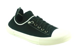 TENISÓWKI WSUWANE TRAMPKI BUTY DAMSKIE 1419 CZARNE z BIAŁĄ PODESZWĄ