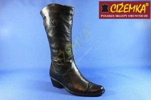 Kowbojki Kozaki Damskie Wysokie K10 CZARNE skóra gładka