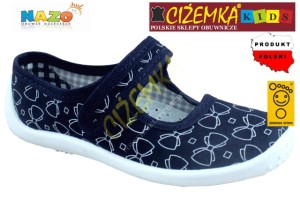 NAZO KAPCIE dziecięce balerinki BAWEŁNA 001 GRANAT KOKARDKI 25-33