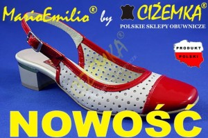 MarioEmilio Sandały Półbuty Damskie z dziurkami na obcasie SKÓRA 441 BEŻOWE+CZERWONE