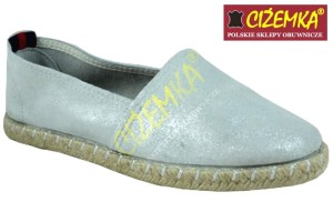 ESPADRYLE MOKASYNY SKÓRA ZAMSZ 815 SZARE + SREBRNE