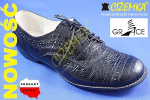 Grace Półbuty damskie sznurowane SKÓRA G264 czarne