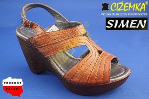 SIMEN Sandały Damskie na KOTURNIE 5627 kolor 1222 rudy-brąz 