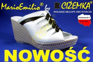 MarioEmilio klapki DAMSKIE na koturnie 746 BIAŁY + czarne dodatki