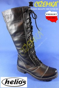 Helios Kozaki Damskie ocieplane sznurowane SKÓRA 600 CZARNY