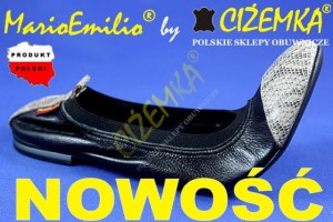 MarioEmilio Balerinki z gumką damskie 501 CZARNE + BEŻOWY WĄŻ