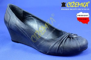 PÓŁBUTY Czółenka Damskie na koturnie SKÓRA 406 czarny