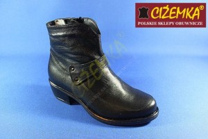 Botki Kozaki Damskie ocieplane SKÓRA 561A CZARNE