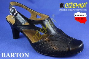 BARTON Sandały  Damskie na obcasie SKÓRA 2014 czarne