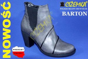 BARTON Botki damskie ocieplane na obcasie  SKÓRA  27013 SZARY POPIEL