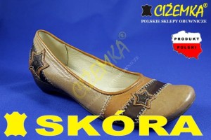 Balerinki damskie 203 BRĄZ Z BEŻEM