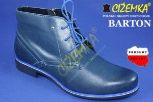 BARTON Botki trzewiki damskie ocieplane  SKÓRA 13814 NIEBIESKIE