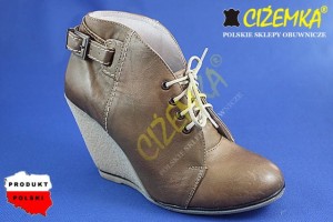 PÓŁBUTY na koturnie SKÓRA G501 BRĄZOWE