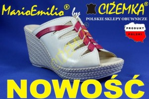 MarioEmilio klapki DAMSKIE na koturnie 746 BEŻOWE + różowe dodatki