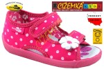 Renbut KAPCIE SANDAŁKI DZIECIĘCE 13112 AMARANT RÓŻOWE w kropki z KWIATKIEM (19-27) 