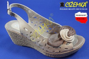 Sandały Damskie na Koturnie 477/1 beż z różą