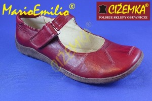 MarioEmilio Balerinki damskie na rzepa 240p CZERWONE na jasnej podeszwie