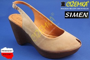 SIMEN Sandały Damskie na KOTURNIE 5588 kolor beżowy