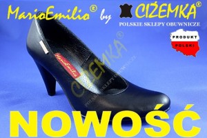MarioEmilio Czółenka Damskie GŁADKIE na obcasie 1738 CZARNE
