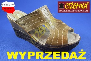 WYPRZEDAŻ Klapki Damskie na KOTURNIE platforma 432 BRĄZOWE