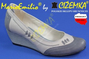 MarioEmilio Półbuty Czółenka Damskie Koturn 10 klin BEŻ POPIEL PROMOCJA