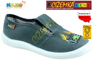 NAZO NOWOŚĆ KAPCIE dziecięce szkolne BAWEŁNA 017 szare z białą podeszwą F1 WYŚCIGÓWKA