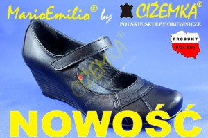 MarioEmilio Półbuty Damskie z paskiem na koturnie 505 CZARNE