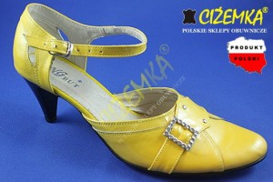 Czółenka Damskie na obcasie SKÓRA 1005 żółty
