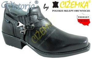 VICTORIO Kowbojki Męskie krótkie półbuty SKÓRA 1026 CZARNE