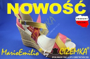 MarioEmilio Sandały Damskie KOTURNY na KOTURNIE 375 KORAL ŻÓŁTE