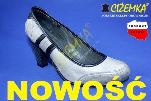 CZÓŁENKA PÓŁBUTY damskie na obcasie 449 SZARE+CZARNE