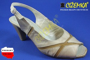 Czółenka Sandały Damskie na obcasie Alina SKÓRA Beżowy