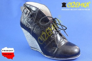PÓŁBUTY na koturnie SKÓRA G501 CZARNE