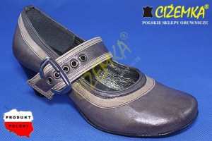 Półbuty Czółenka Damskie z paskiem na obcasie 207 POPIEL