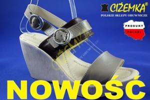 Sandały Młodzieżowe Damskie na Koturnie 209K BEŻ z BRĄZEM JASNY SPÓD