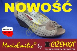 PROMOCJA MarioEmilio Półbuty Czółenka Damskie Koturn 18 klin BRĄZ BEŻ