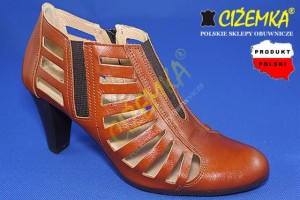 Czółenka Damskie na obcasie z dziurkami SKÓRA 207 JASNY BRĄZ