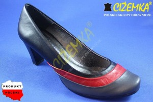 Czółenka Damskie 182 czarny-czerwony-szary