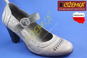 SIMEN Półbuty damskie na obcasie 5536 POPIEL SZARY