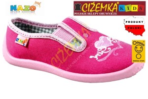 NAZO 004 różowe SERCA KAPCIE dziecięce balerinki BAWEŁNA