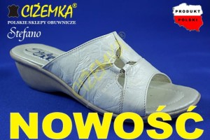 Stefano Klapki Damskie na KOTURNIE 8209 BIAŁY perła