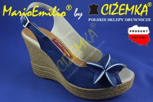 MarioEmilio Sandały Damskie na Koturnie SKÓRA 326 Granatowe