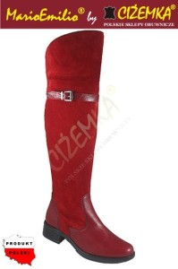 MARIOEMILIO Kozaki Damskie  wysokie koty SKÓRA Zamsz 24913 CZERWONE